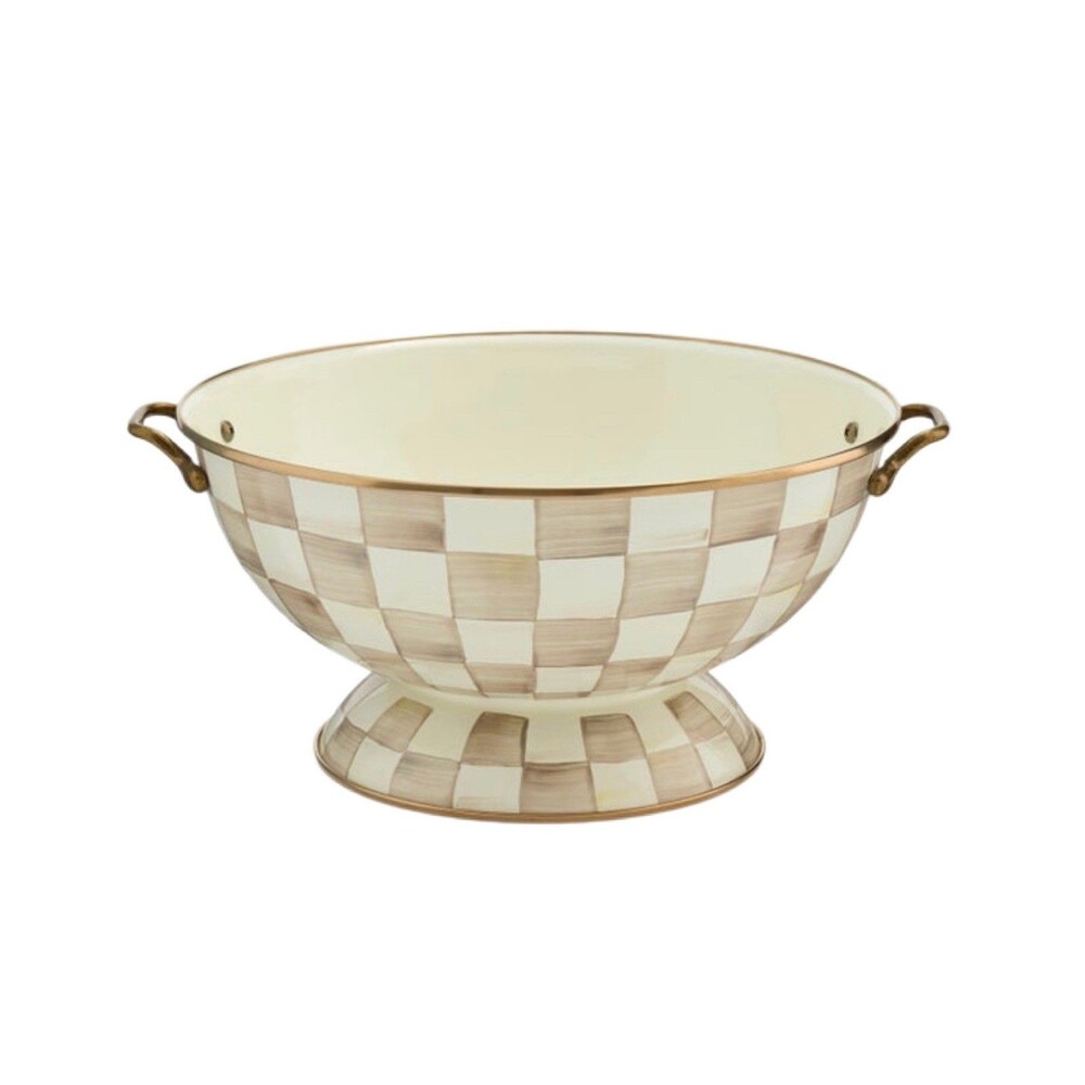 MacKenzie-Childs New Mocha Check Enamel Everything Bowl Round LARGE 26cup